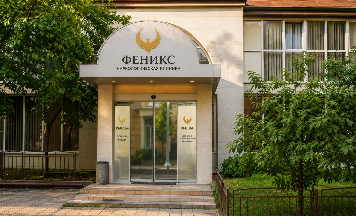 Вход в наркологическую клинику «Феникс» в Пустошке